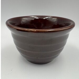 Maple Leaf Monmouth USA Pottery Stoneware Brown Ribbed Beehive Bowl Vintage 5"
